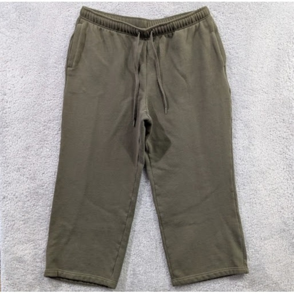 Lands End Cropped Pants Women's Small Petite SP Green Fleece Wide Leg High Rise